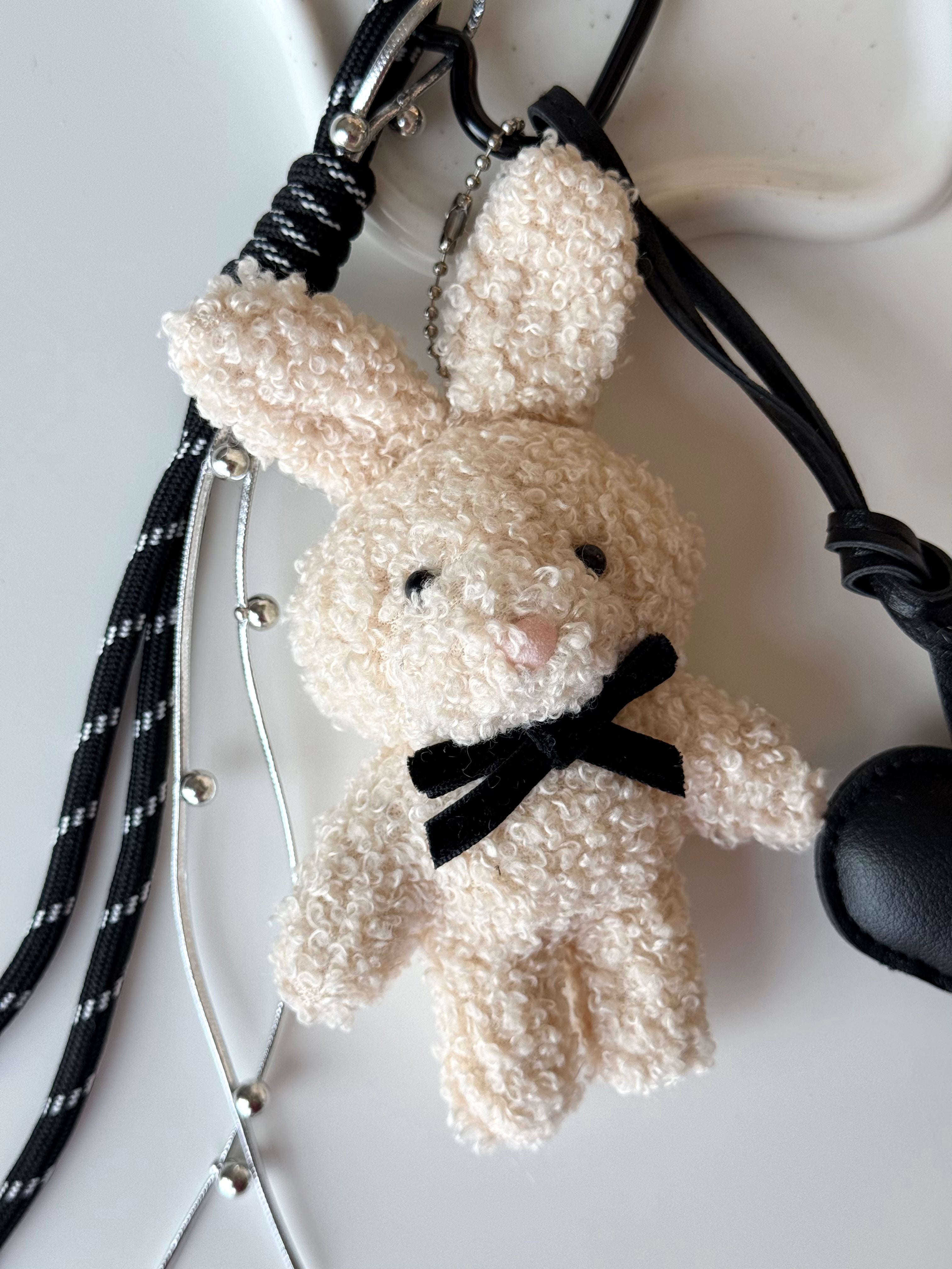 Soft Bunny Heart Charm Keychain 🐰🖤
