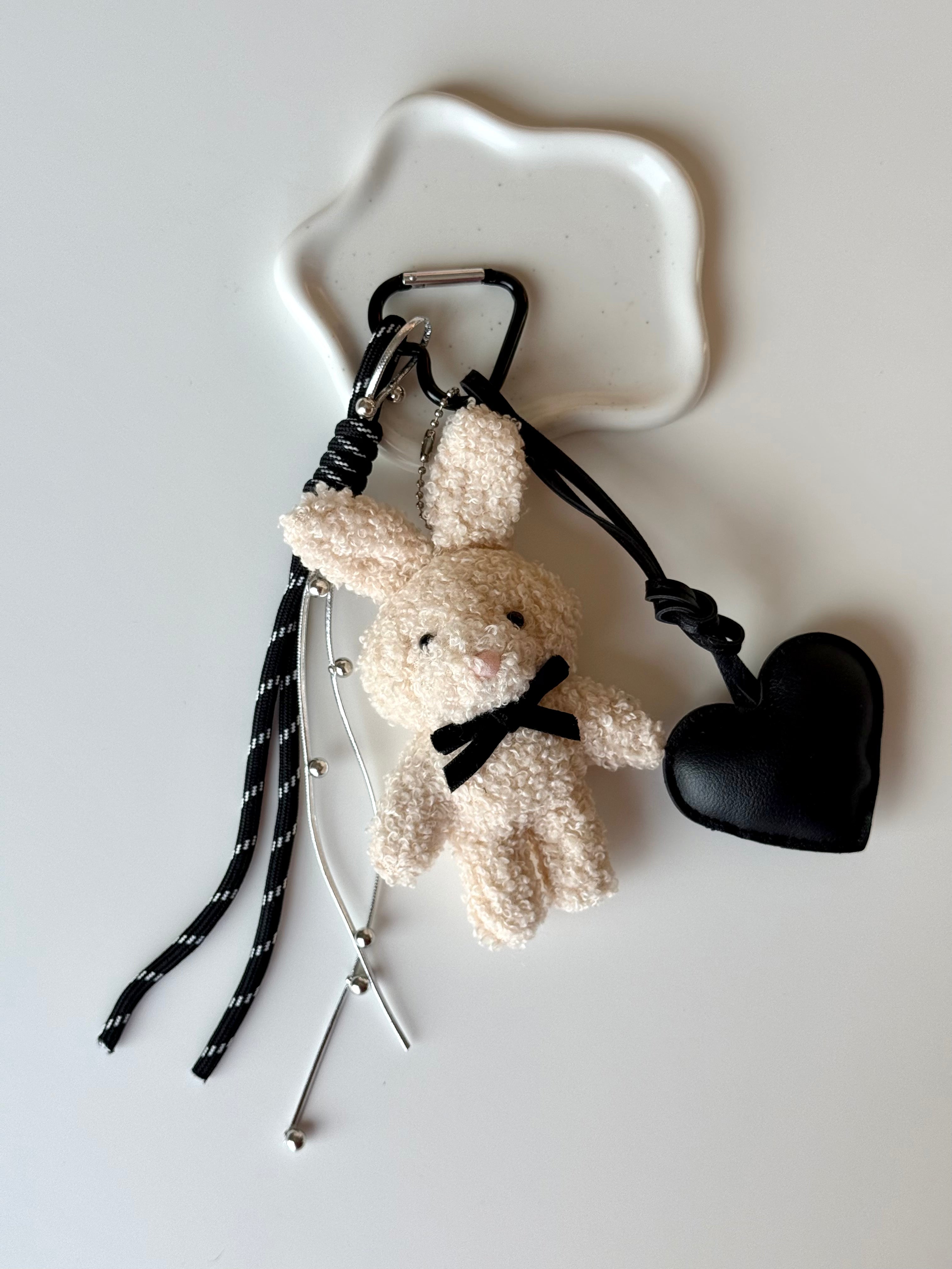Soft Bunny Heart Charm Keychain 🐰🖤